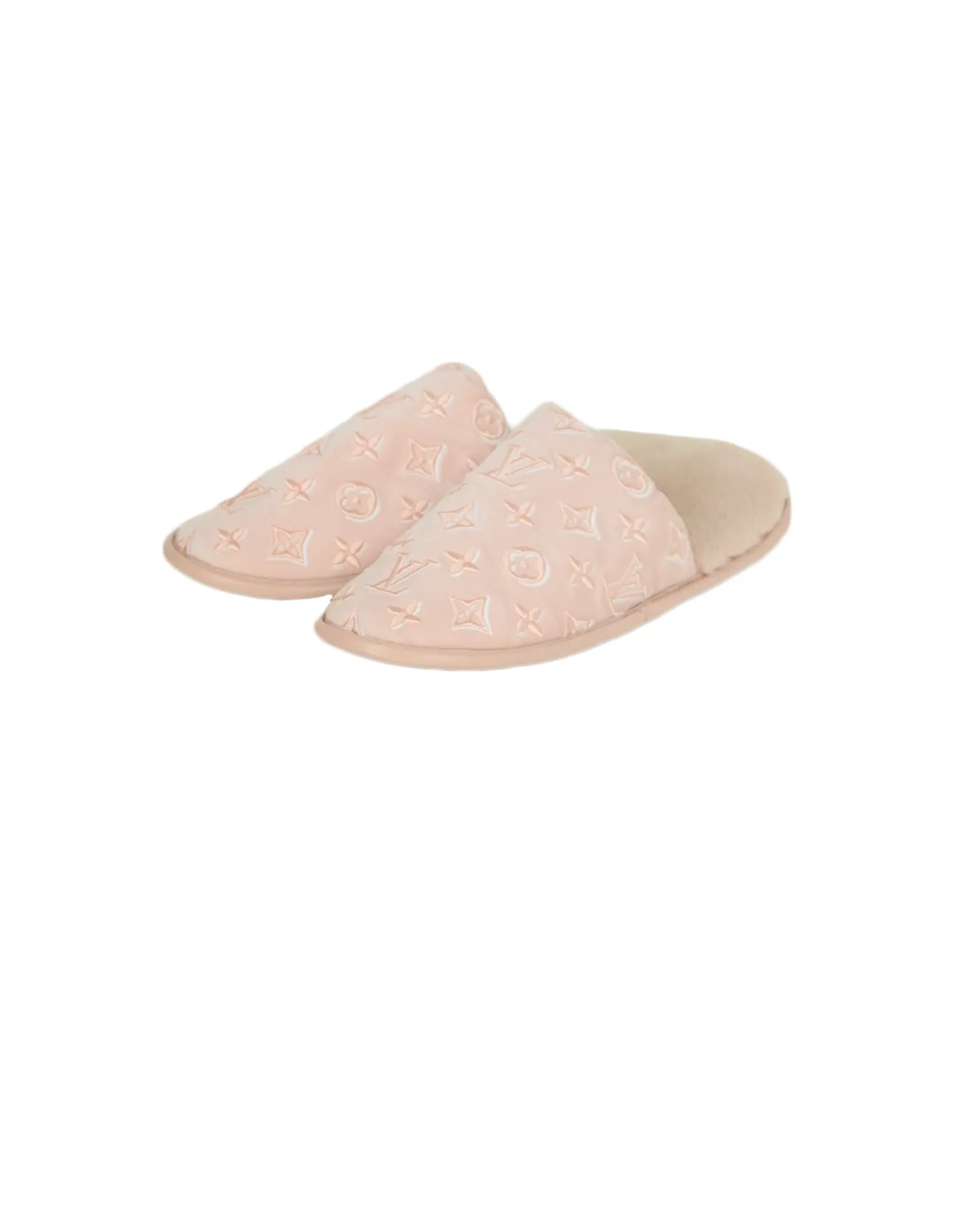 Louis Vuitton Pink Monogram Velvet/Mink Fur Suite Open Back Flat Loafer Slipper sz 39-40
