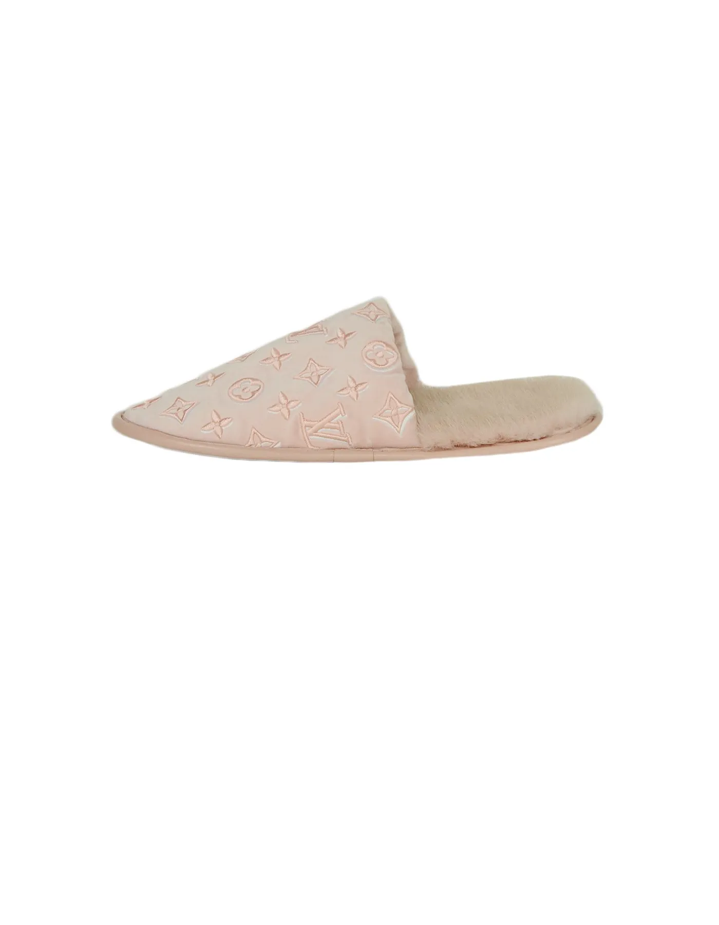 Louis Vuitton Pink Monogram Velvet/Mink Fur Suite Open Back Flat Loafer Slipper sz 39-40