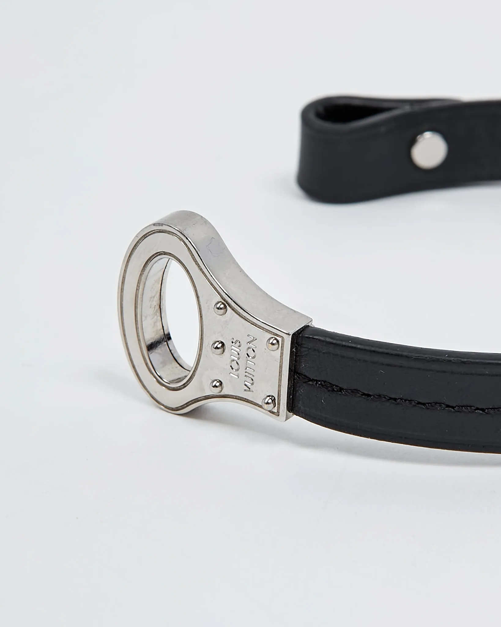 Louis Vuitton Silver Archive Black Leather Bracelet - L