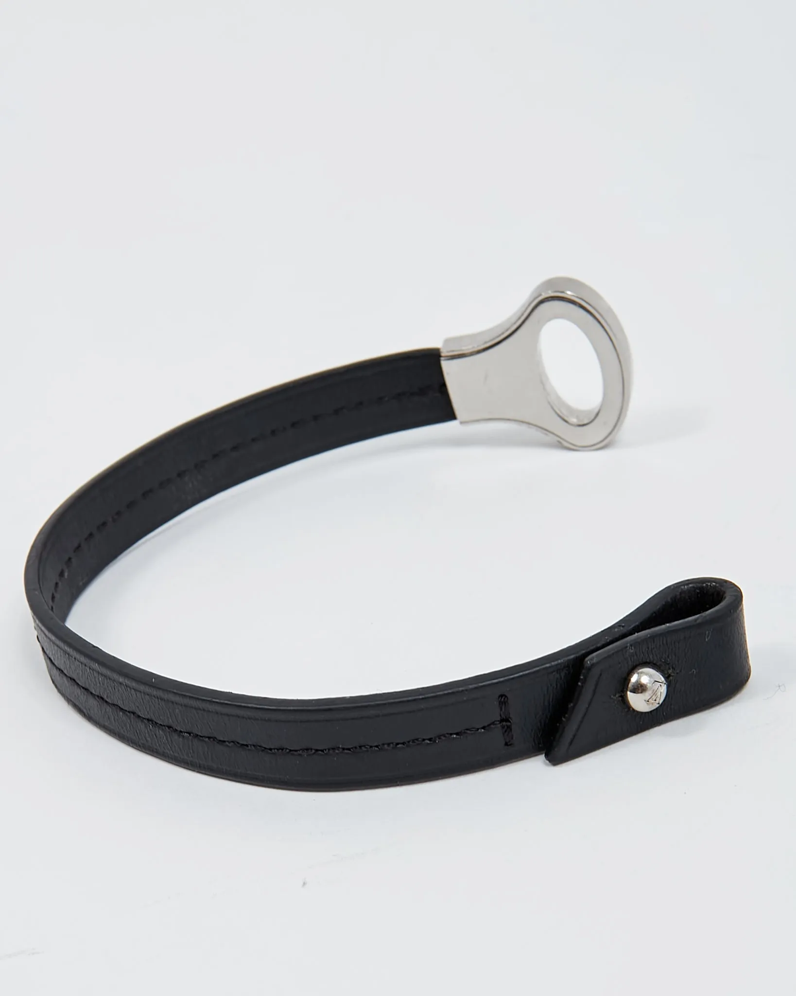 Louis Vuitton Silver Archive Black Leather Bracelet - L