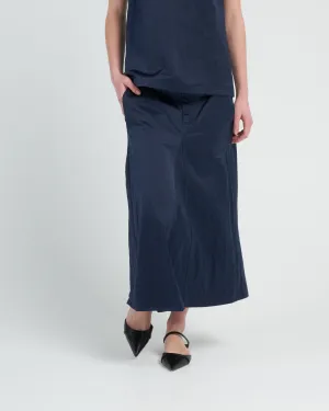 luxe eco satin godet midi skirt - navy
