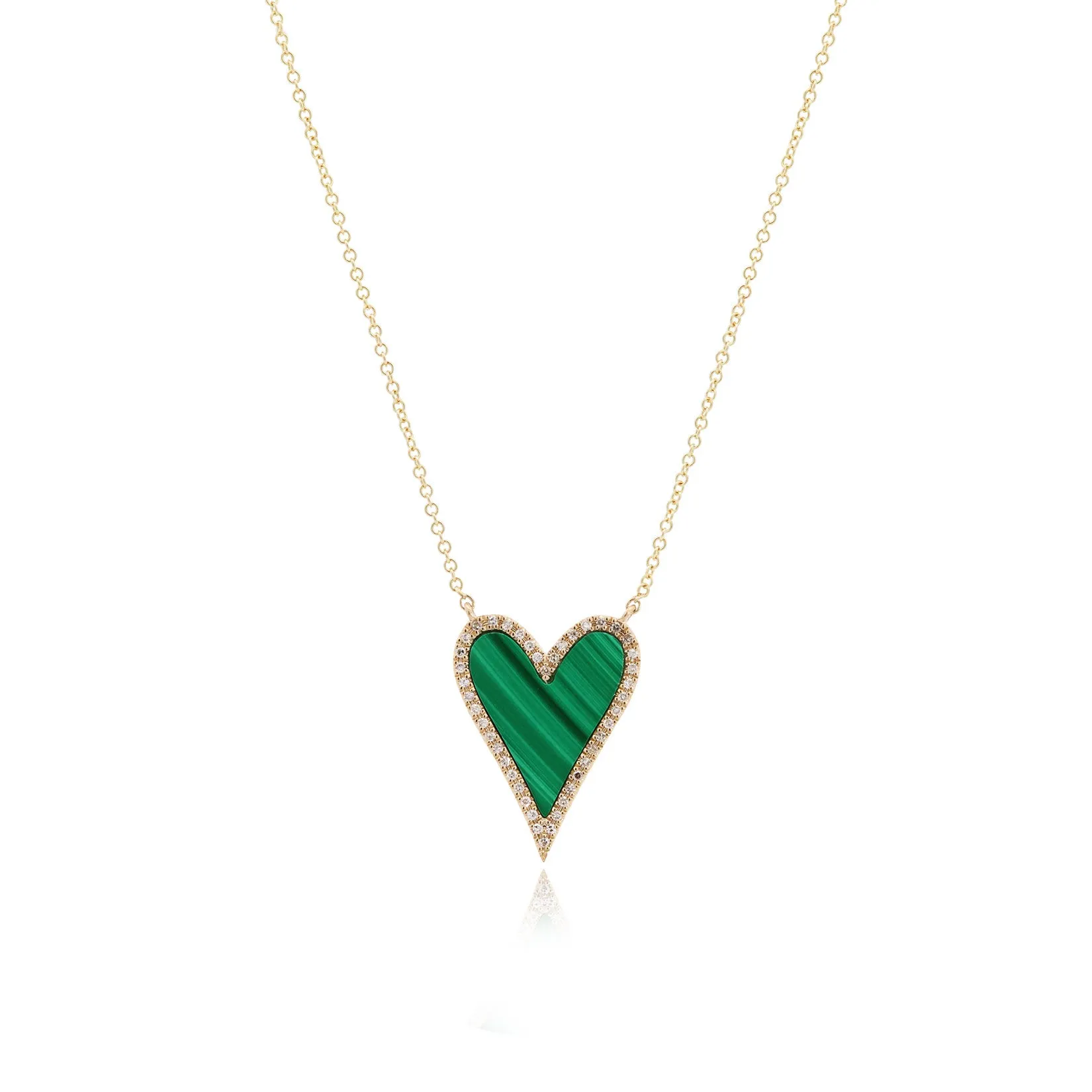 Malachite Diamond Halo Heart Necklace