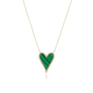 Malachite Diamond Halo Heart Necklace