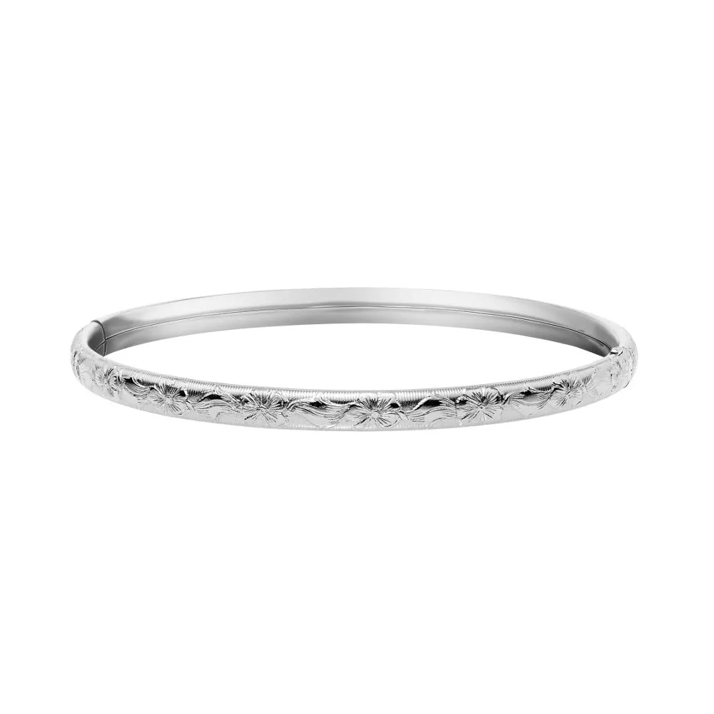 Marathon Sterling Silver (5mm) Hinged Hand Engraved Bangle Bracelet