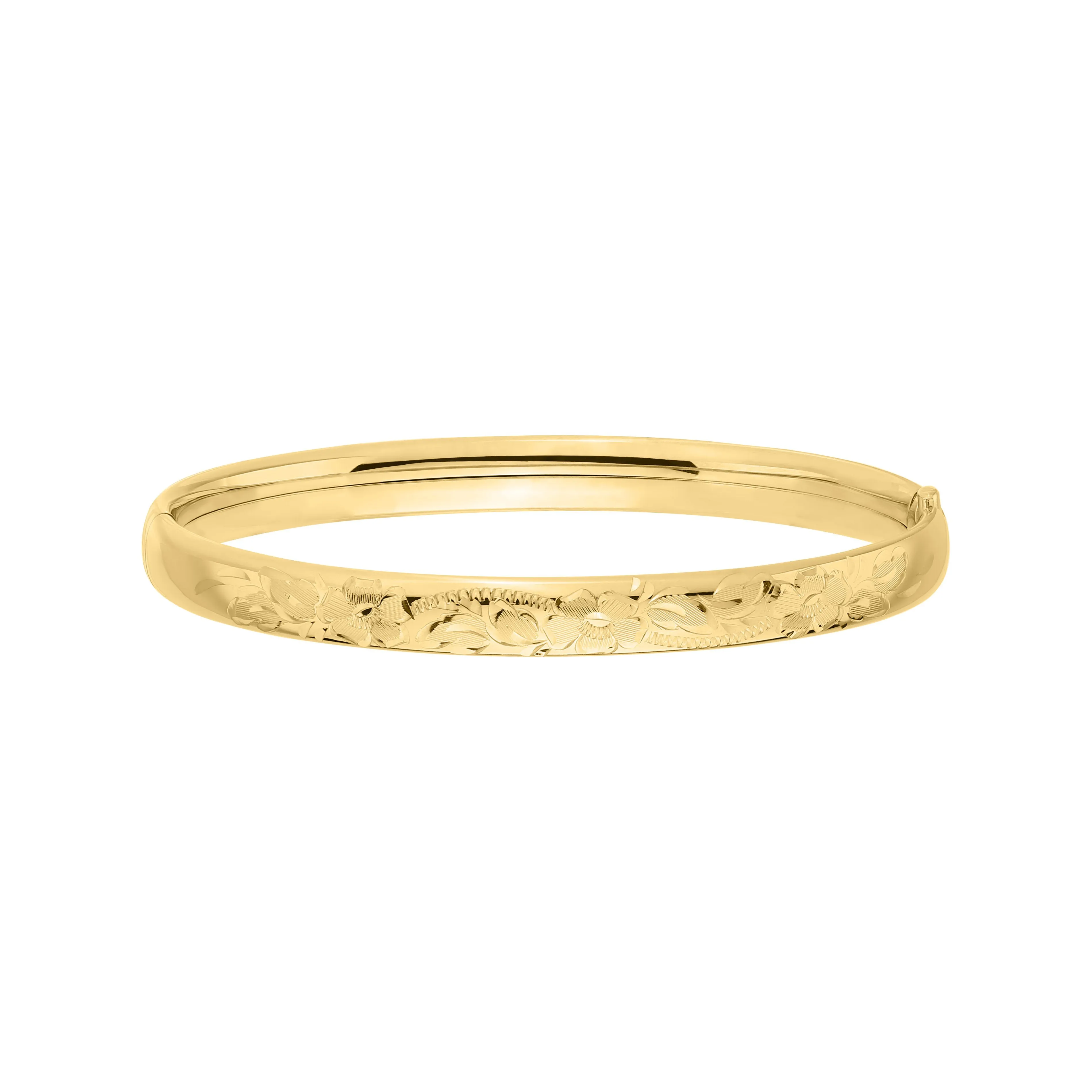 Marathon Sterling Silver (6mm) 14K Gold Filled Hinged Hand Engraved Bangle