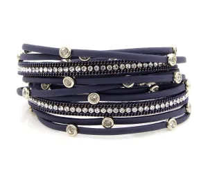 Matte Navy Bezel Rhinestone Double Wrap Bracelet