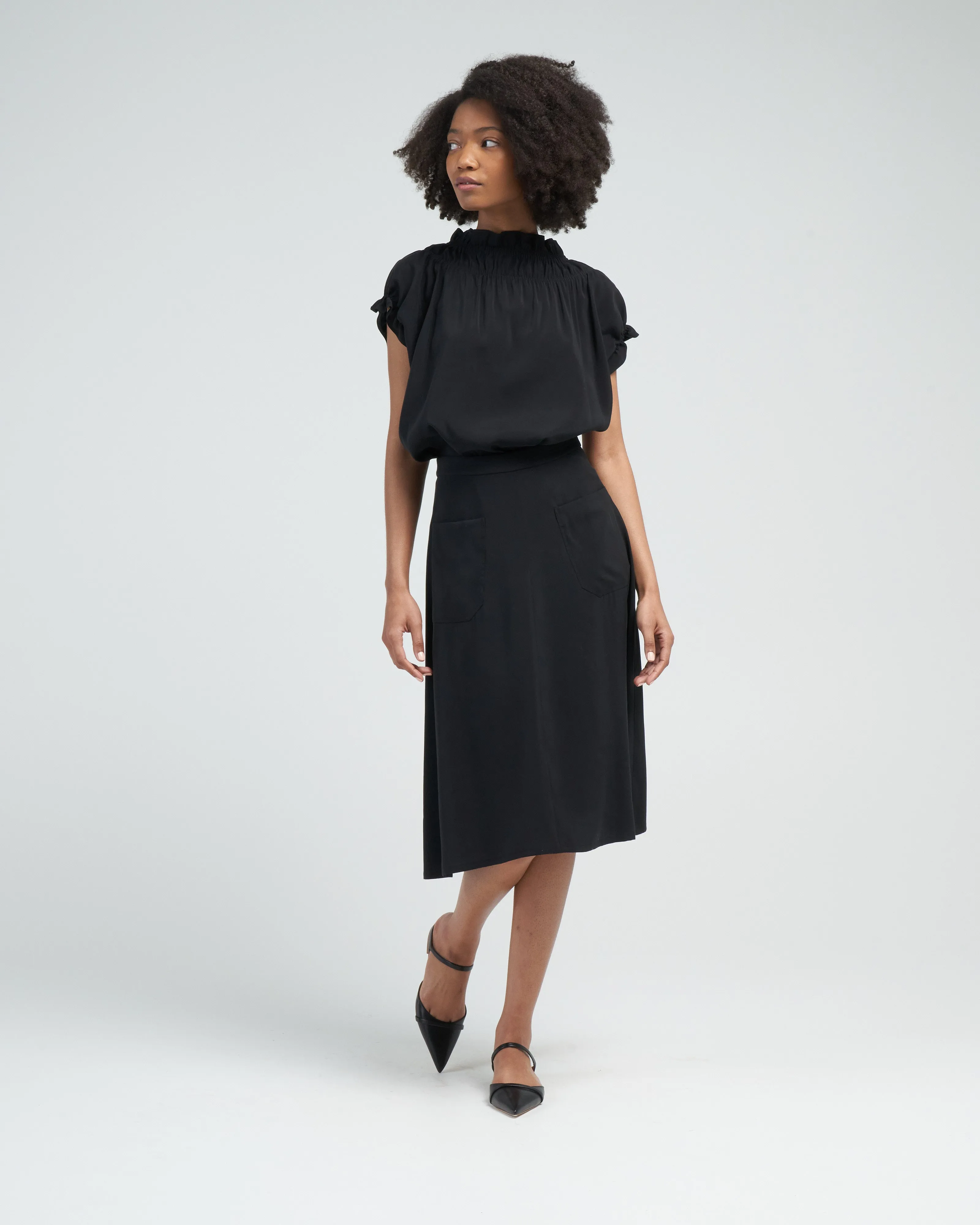 memoir 1 ruched cap sleeve - black