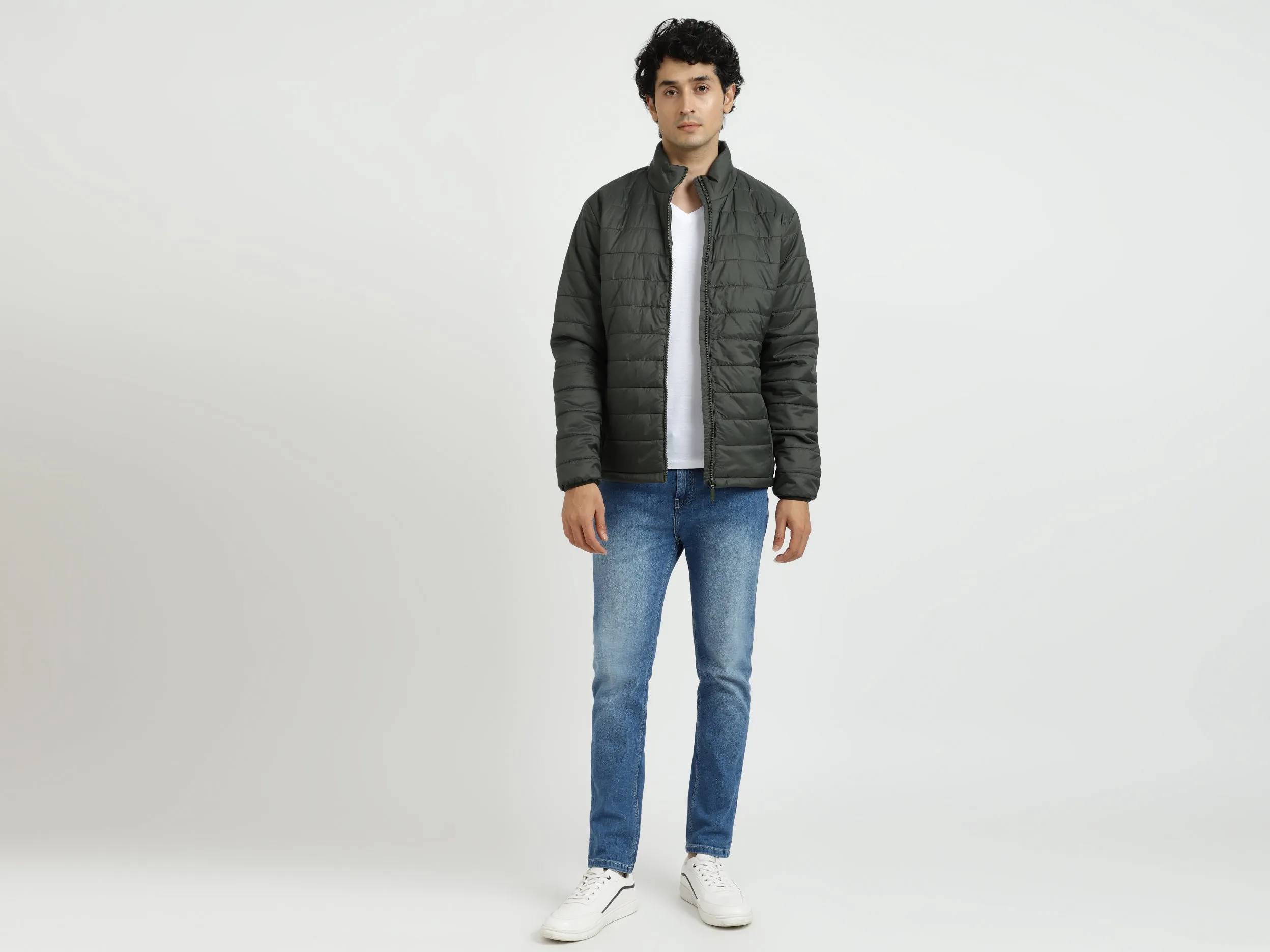 Men Solid High Neck Jacket