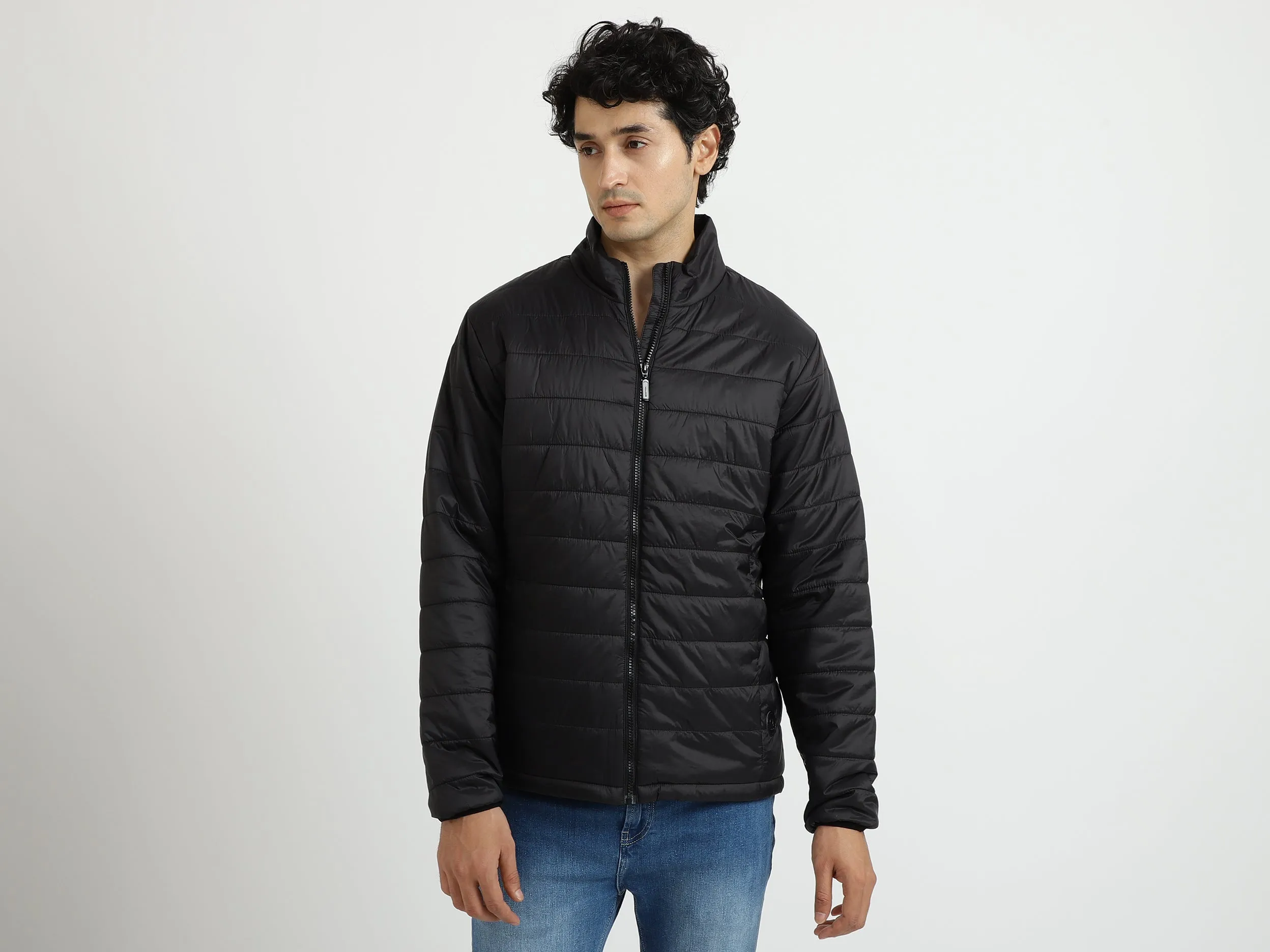 Men Solid High Neck Jacket