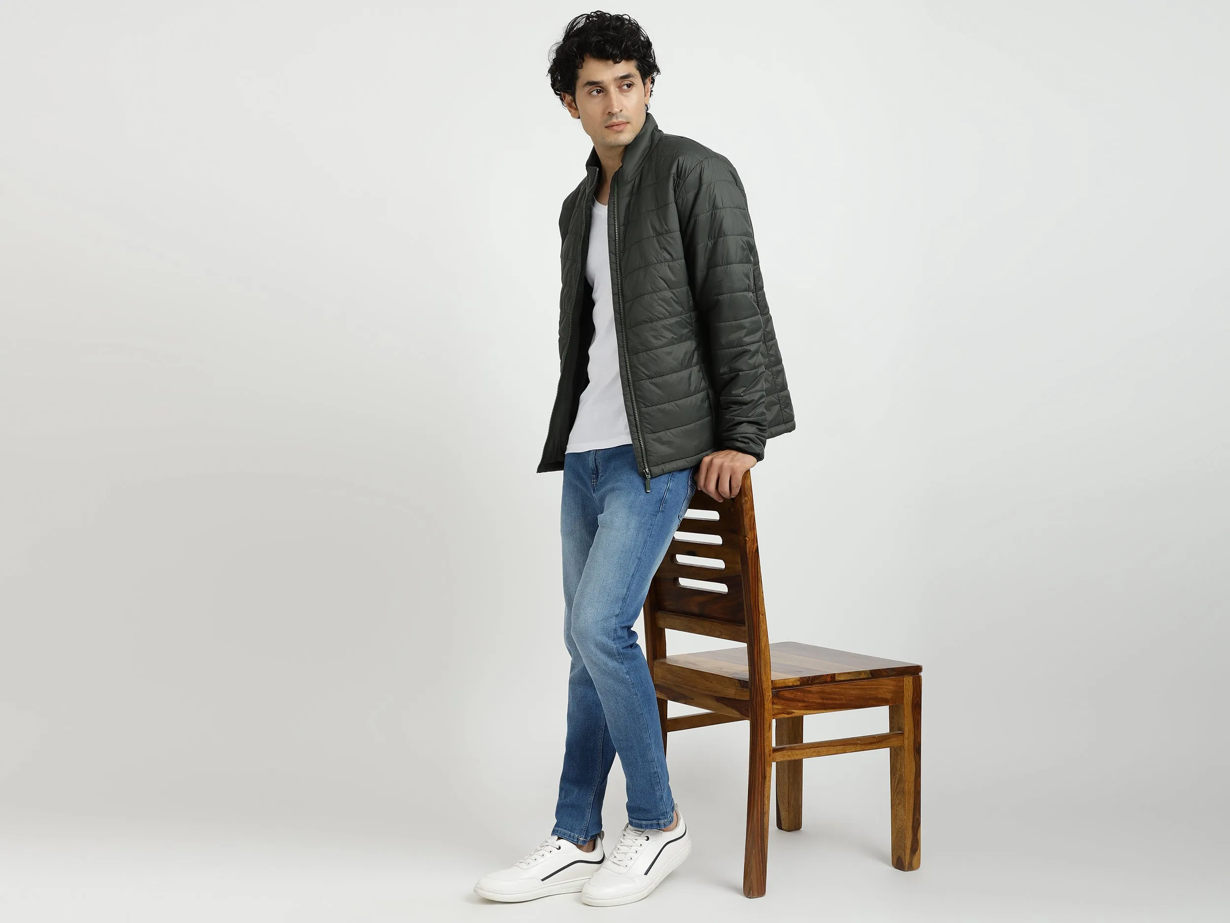 Men Solid High Neck Jacket