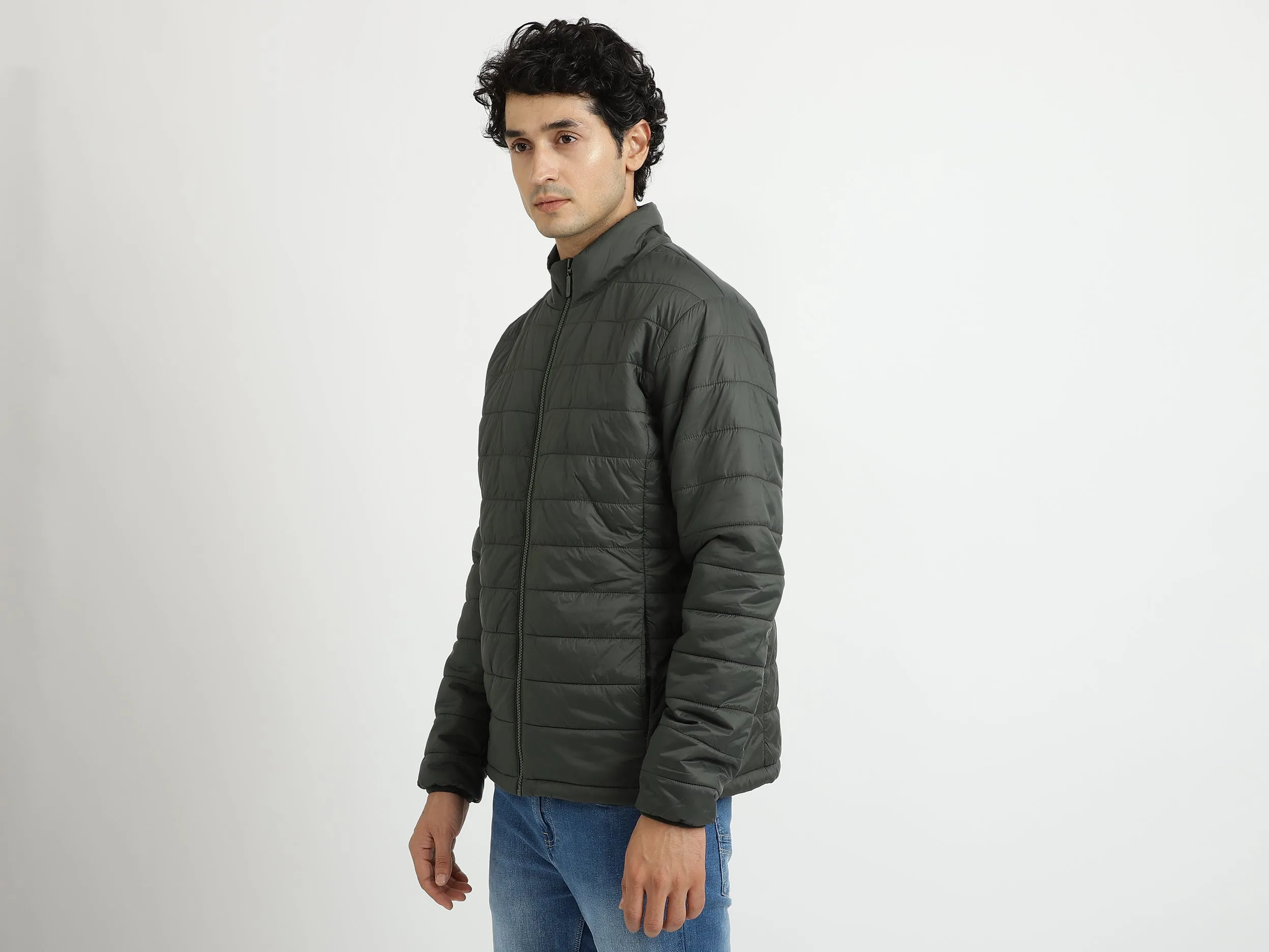 Men Solid High Neck Jacket