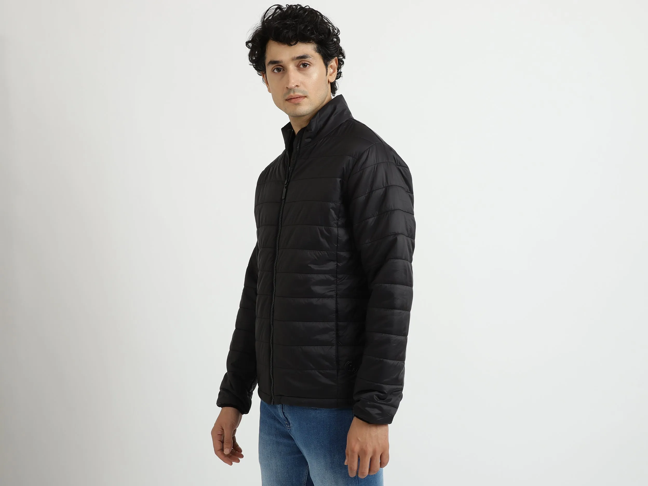 Men Solid High Neck Jacket