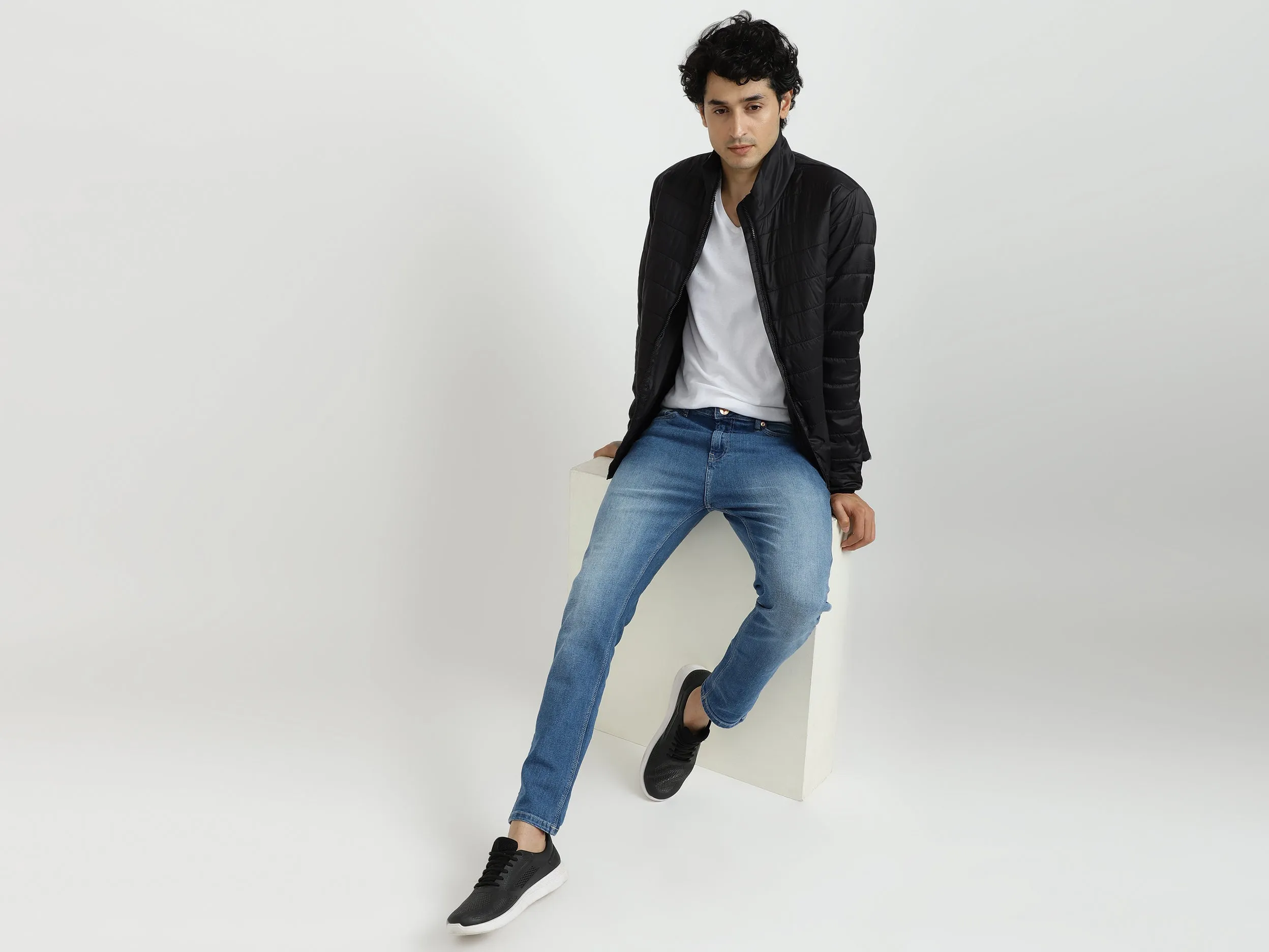 Men Solid High Neck Jacket