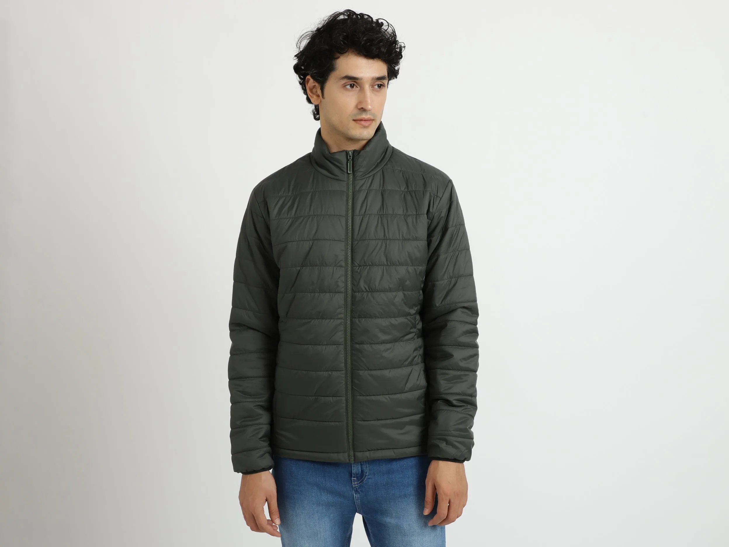 Men Solid High Neck Jacket