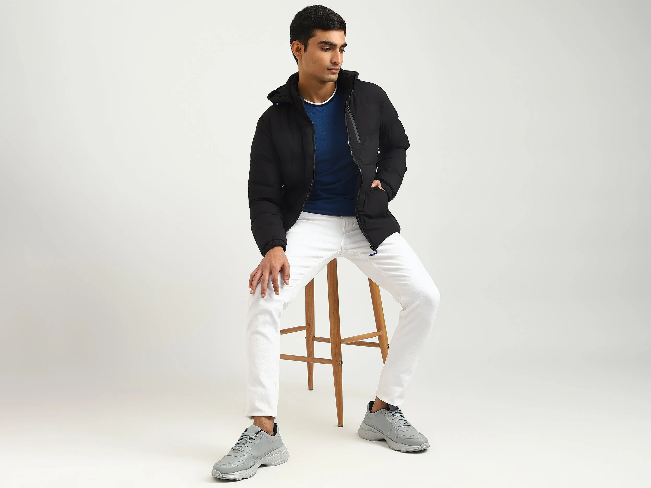 Men Solid Hooded Jacket