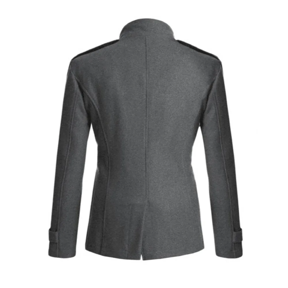 Men Winter Trench Peacoat - Dark Gray _L
