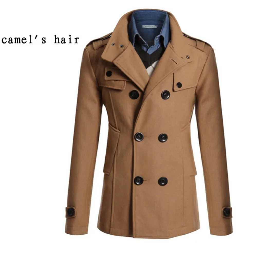 Men Winter Trench Peacoat - Dark Gray _L