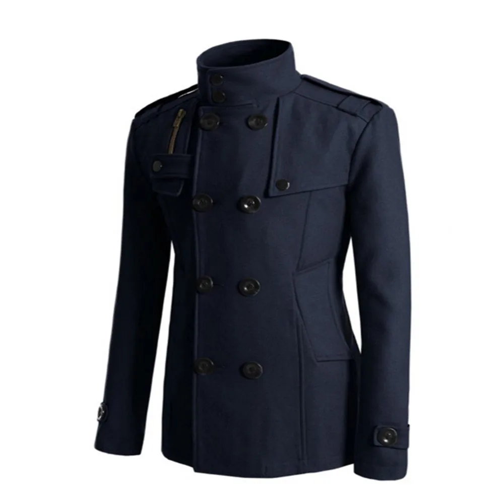 Men Winter Trench Peacoat - Dark Gray M