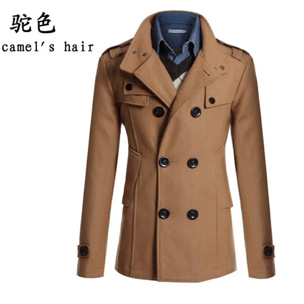 Men Winter Trench Peacoat - Dark Gray M
