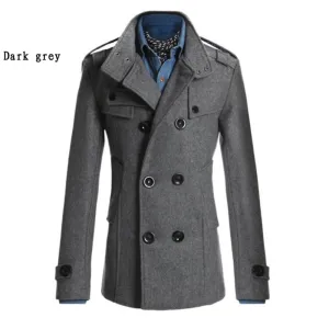 Men Winter Trench Peacoat - Dark Gray M