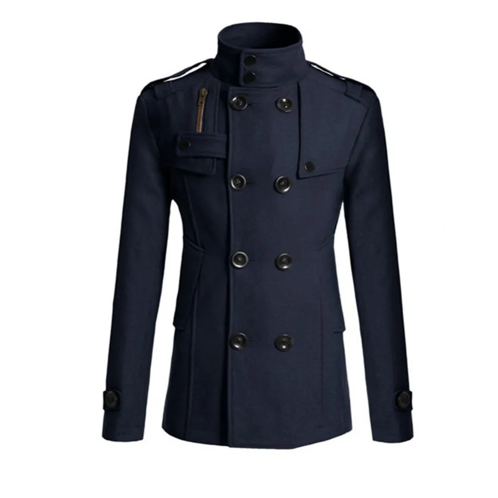 Men Winter Trench Peacoat - Dark Gray M