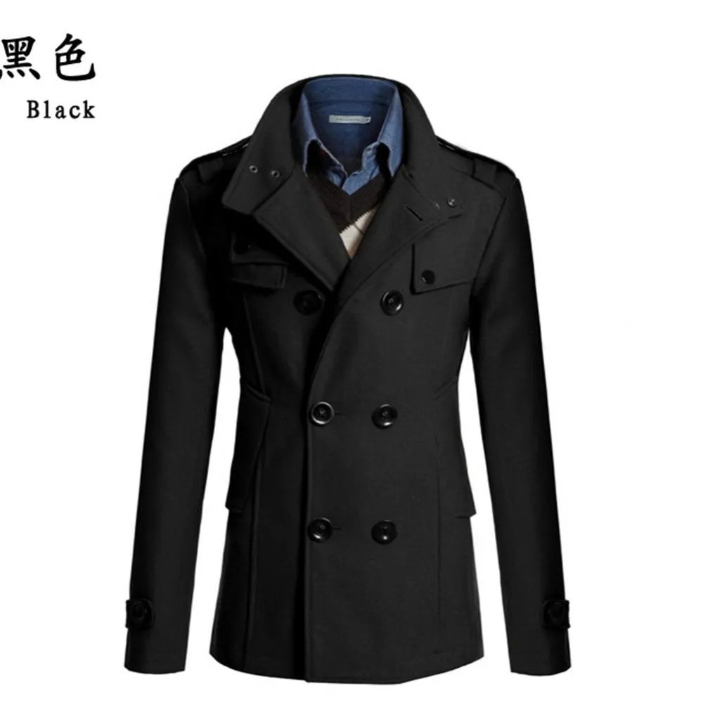 Men Winter Trench Peacoat - Dark Gray M