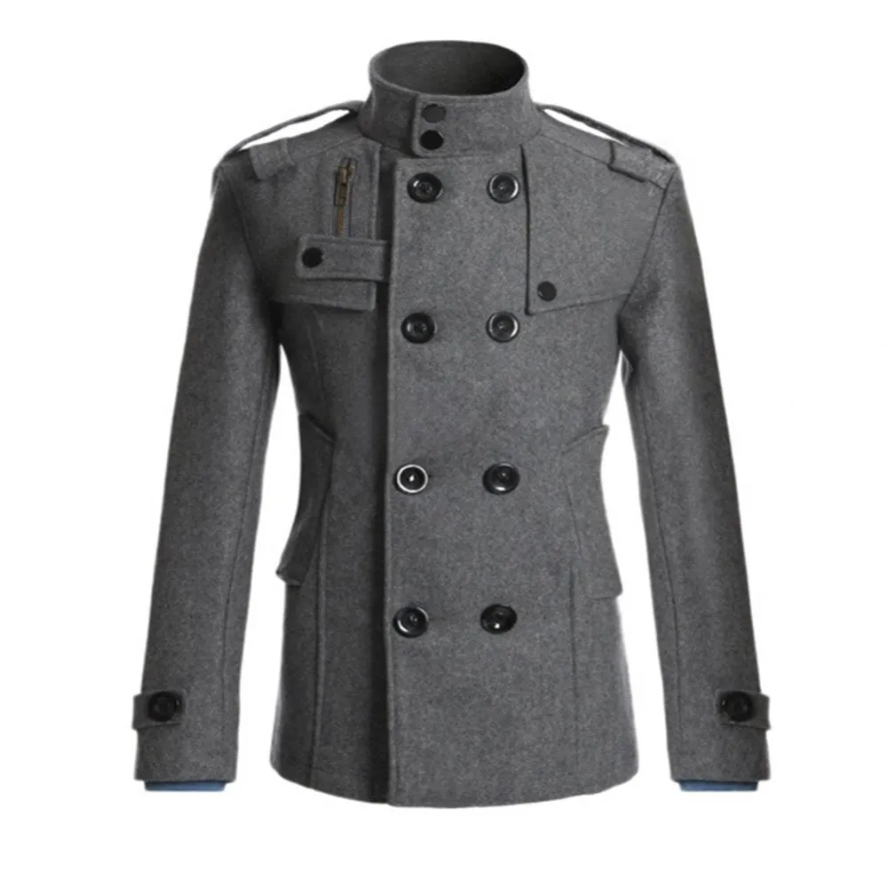 Men Winter Trench Peacoat - Dark Gray M