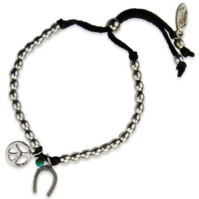 Mens Large Dark Faceted Marble Beads with Tiny Skull Charm Stretch Bracelet