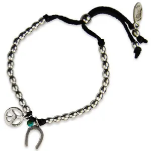 Mens Large Dark Faceted Marble Beads with Tiny Skull Charm Stretch Bracelet