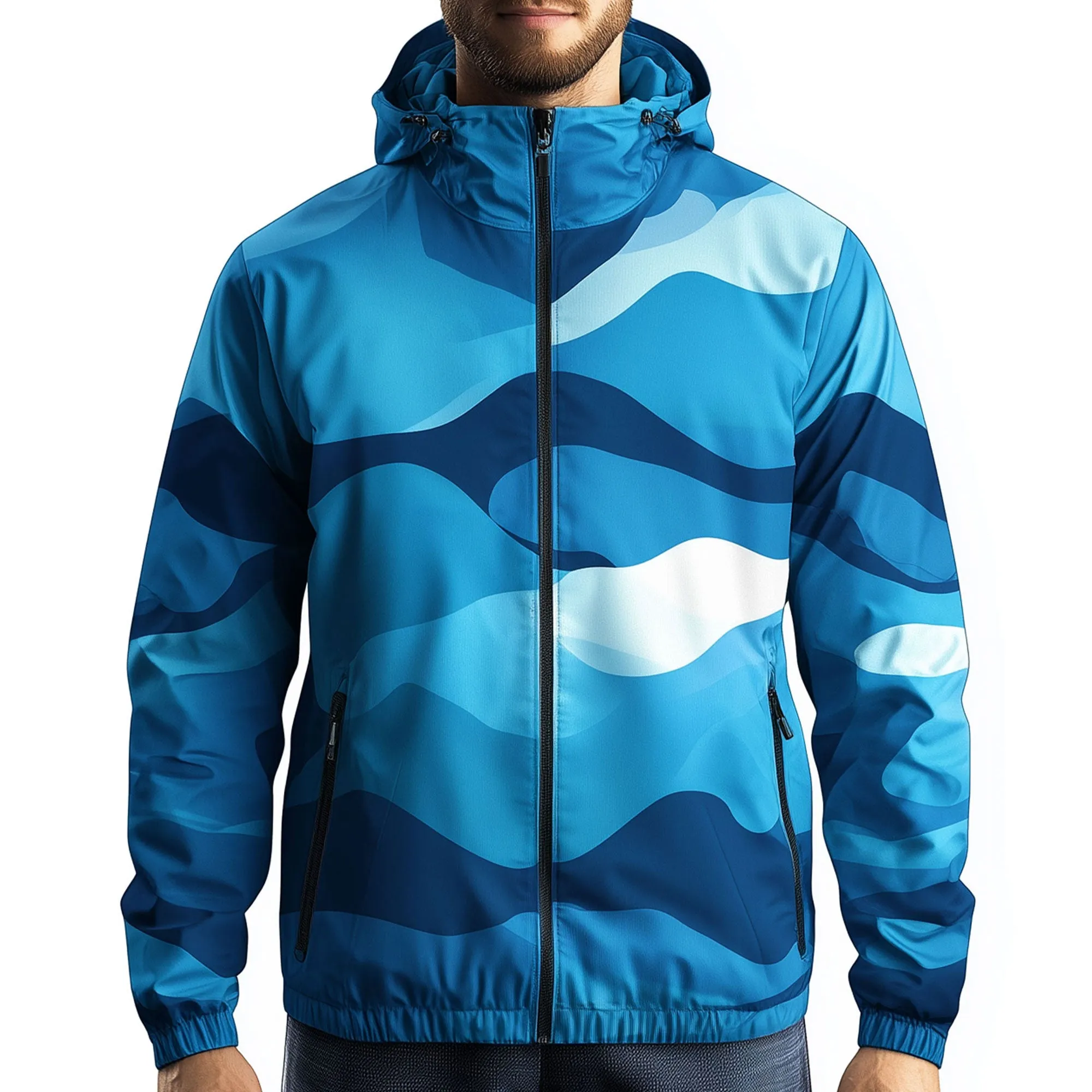Mens Windbreaker Jackets Blue Lightweight Outdoor Casual Rain Protection Waterproof Nylon Hooded Windbreaker Jackets