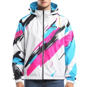 Mens Windbreaker Jackets Whtie Contrast Lightweight Rain Protection Waterproof Nylon Hooded Windbreaker Jackets