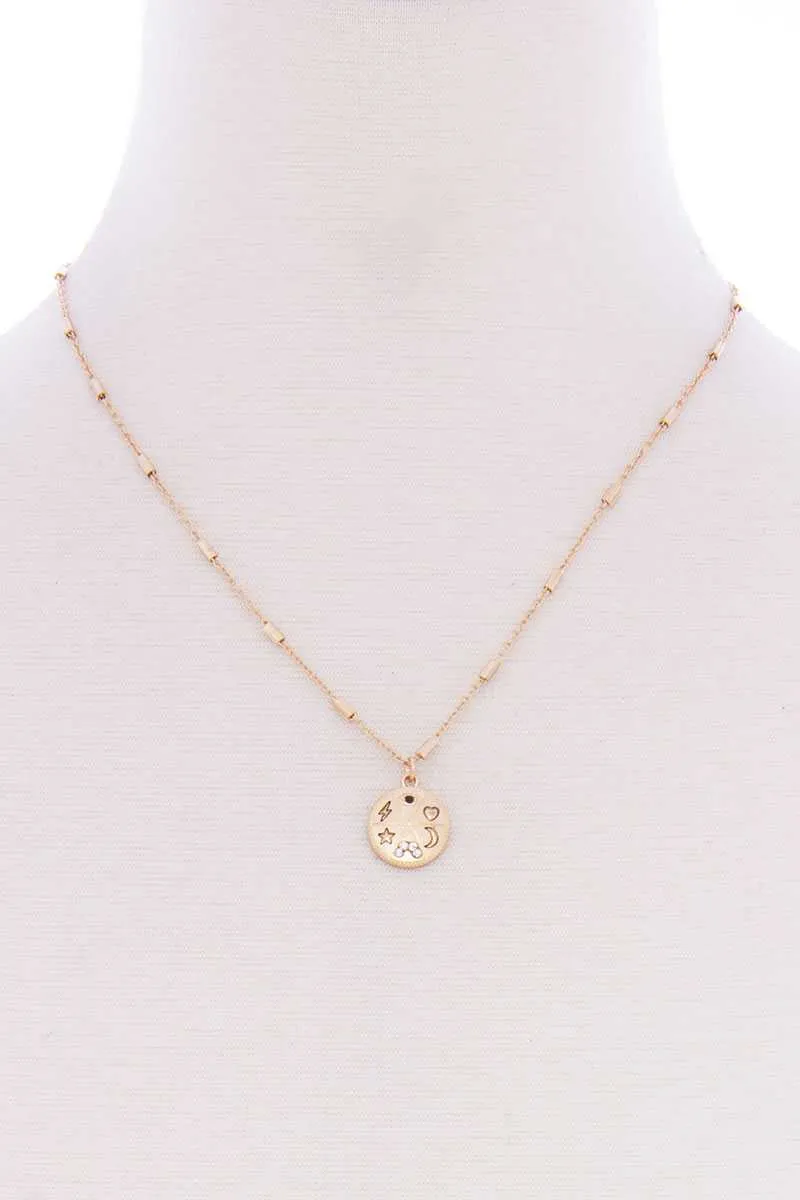 Metal Chain Star Heart Lightning Moon Round Pendant Necklace