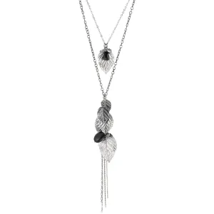 METAL LEAF AND BLACK STONE TASSEEL  NECKLACES #151BK1401 (5F9)