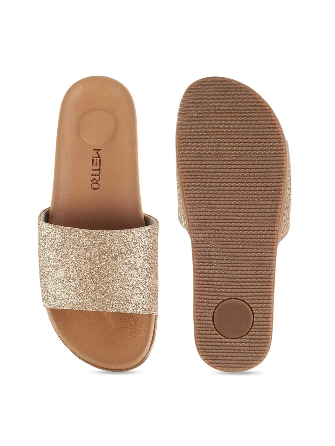 Metro Women Gold-Toned Embellished Open Toe Flats