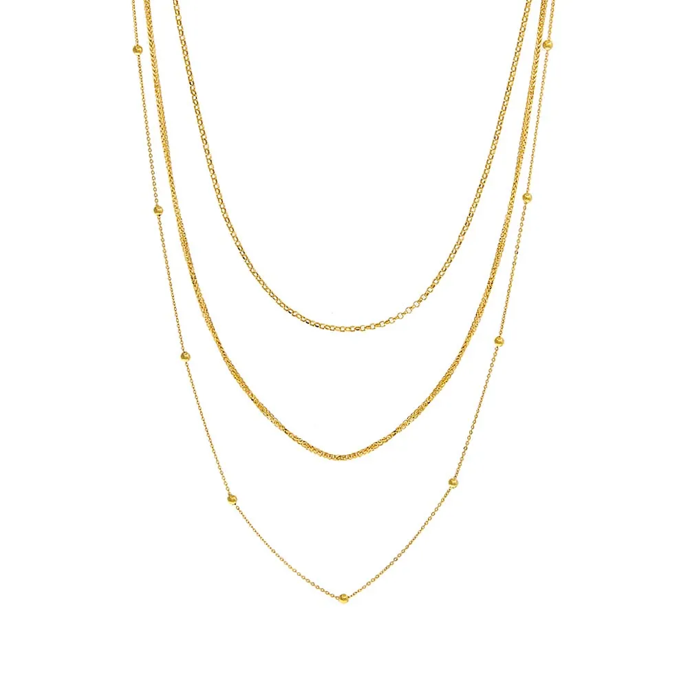 Mixed Chain Layered Necklace 14K