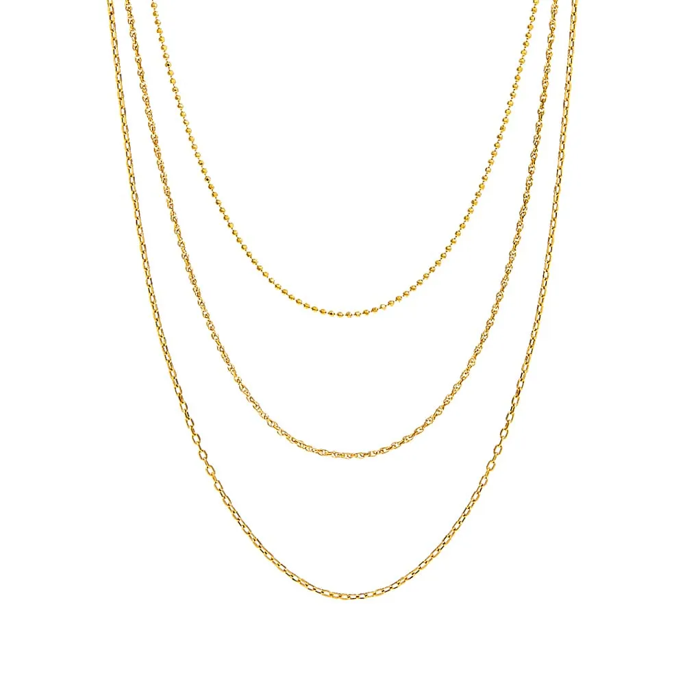 Mixed Chain Layered Necklace 14K