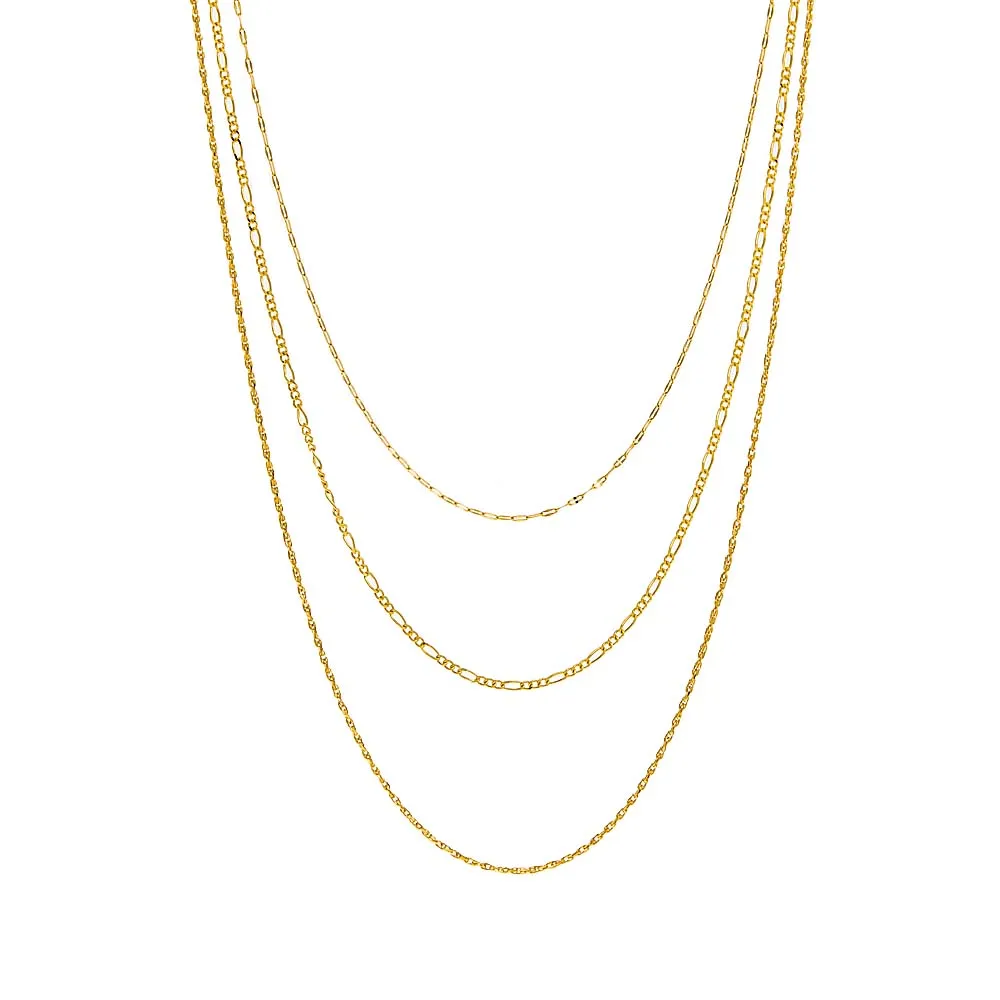 Mixed Chain Layered Necklace 14K
