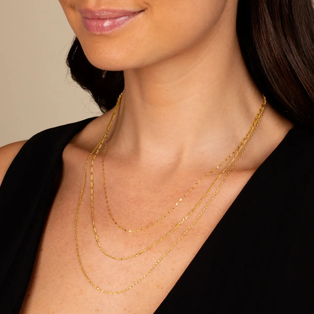 Mixed Chain Layered Necklace 14K