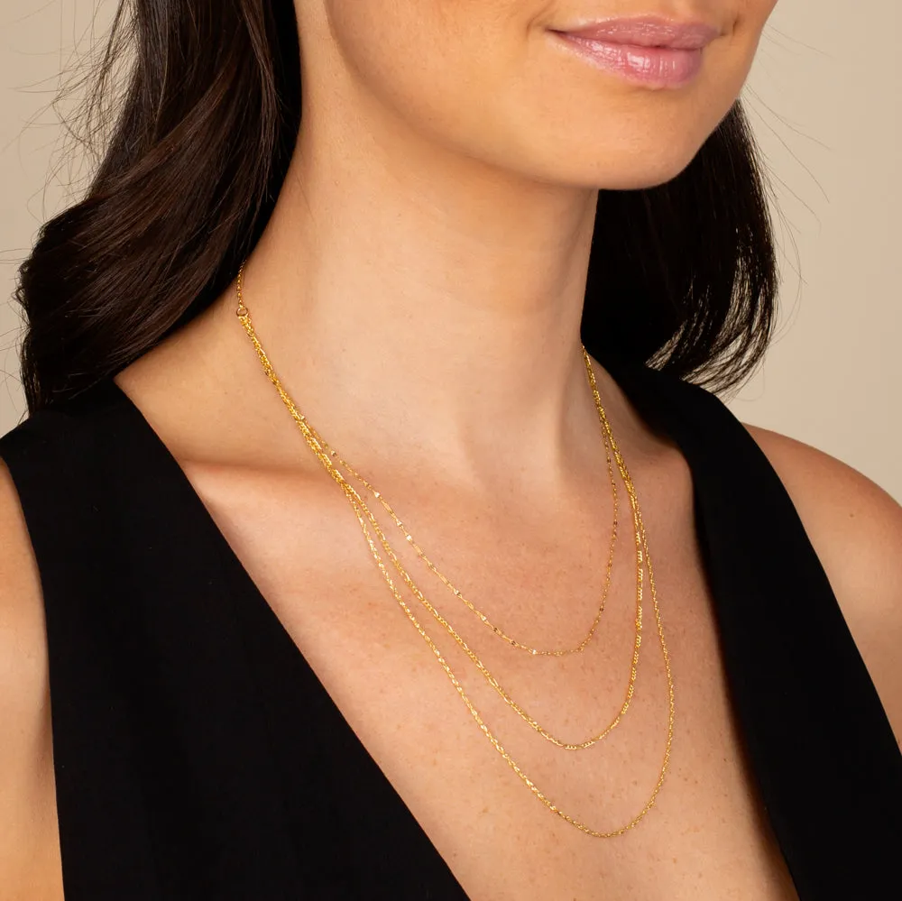 Mixed Chain Layered Necklace 14K