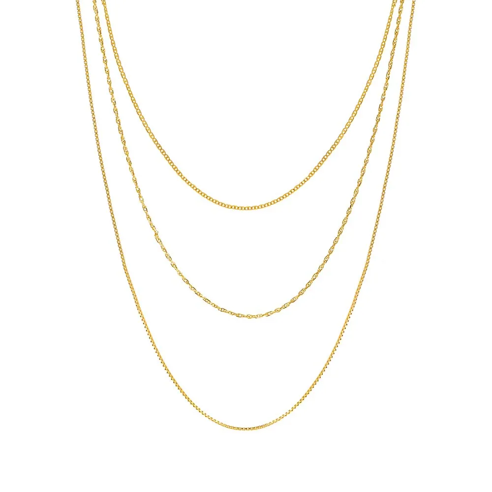 Mixed Chain Layered Necklace 14K