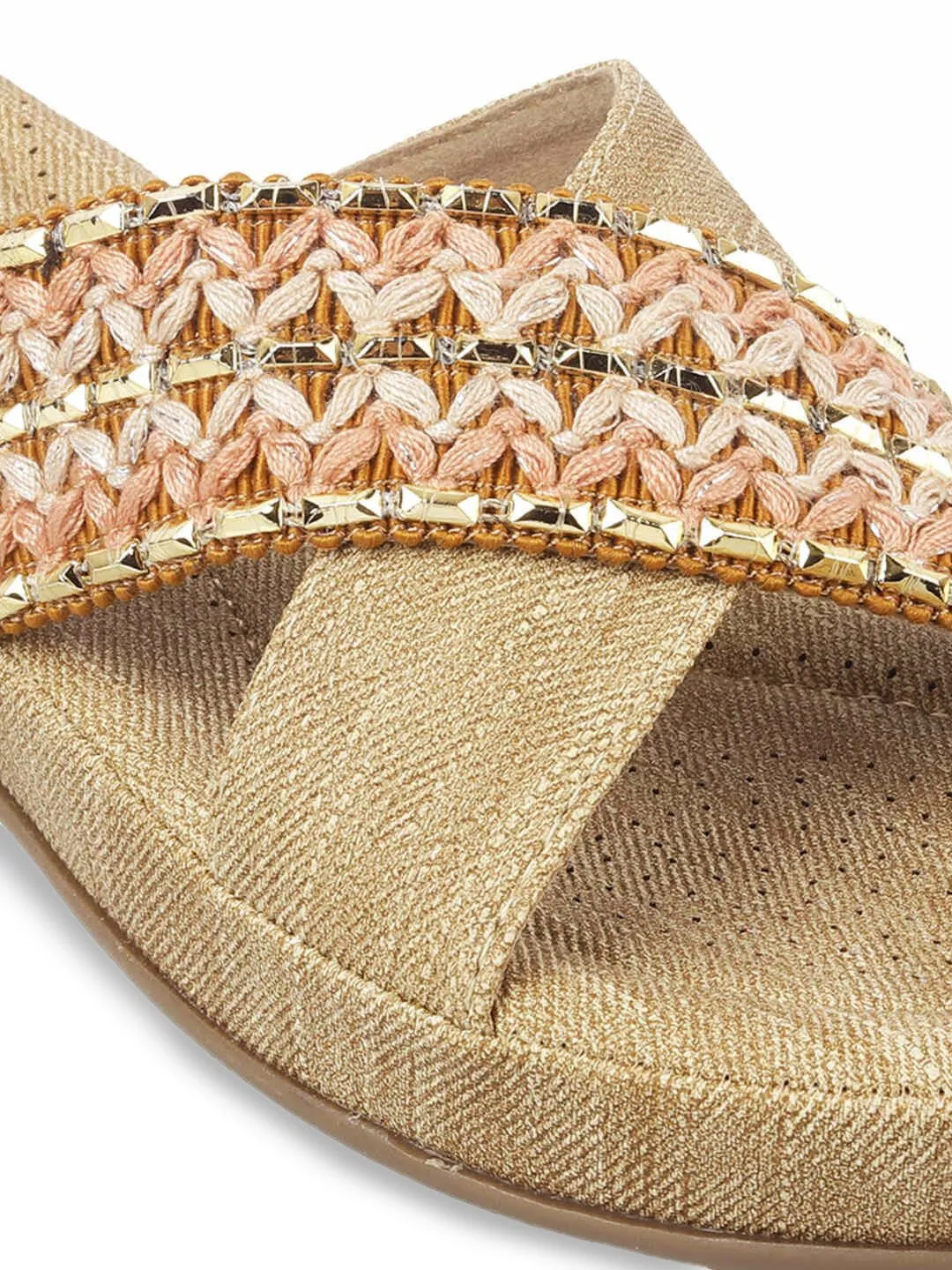 Mochi Women Woven Design Open Toe Flats