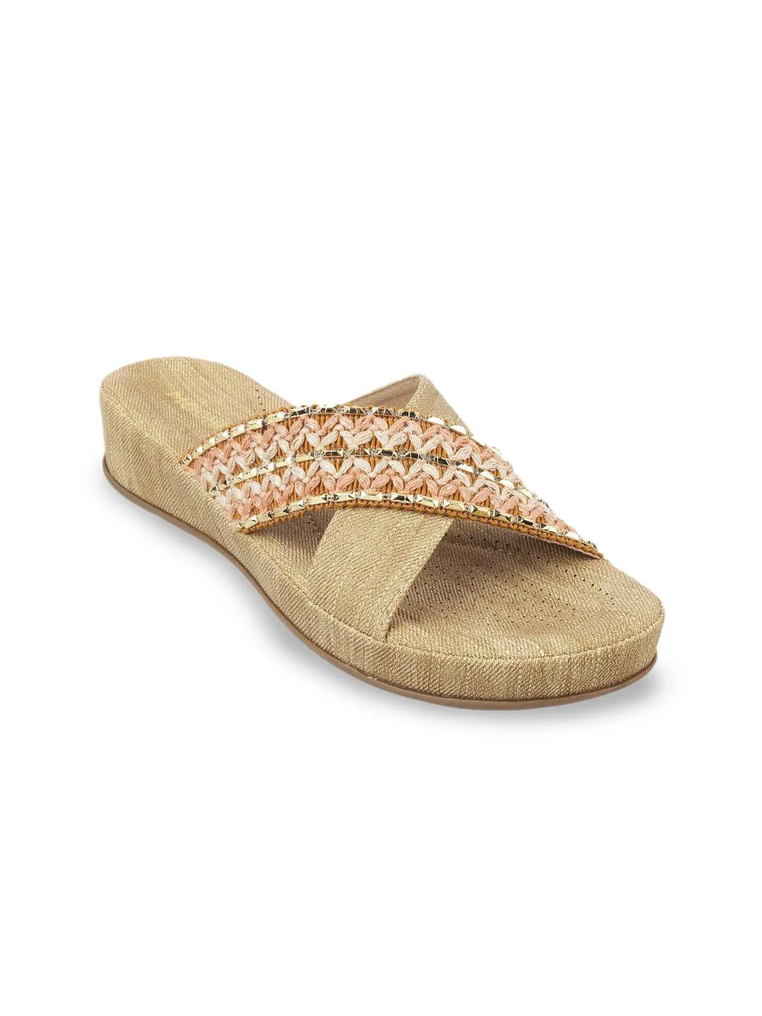 Mochi Women Woven Design Open Toe Flats
