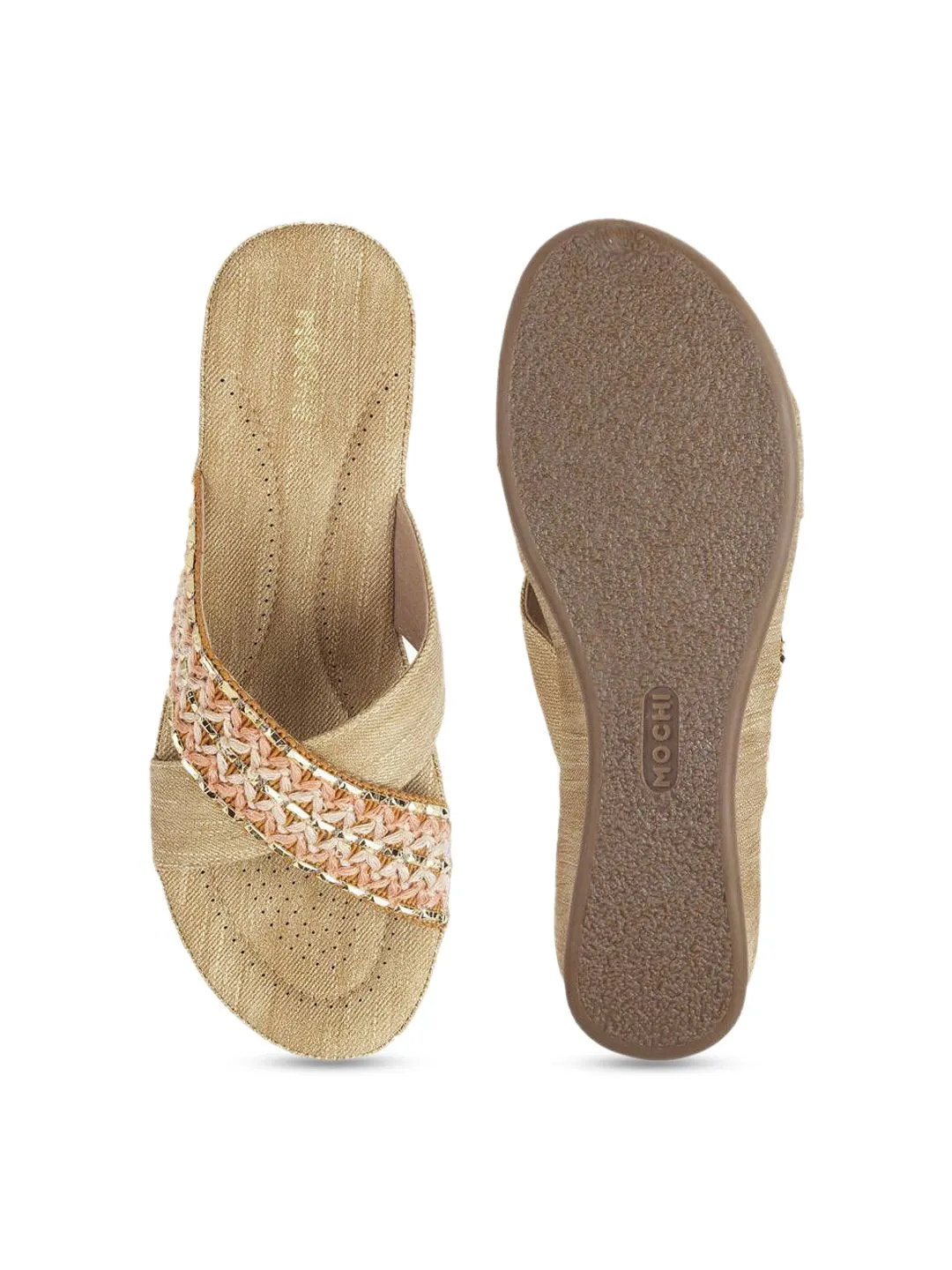 Mochi Women Woven Design Open Toe Flats