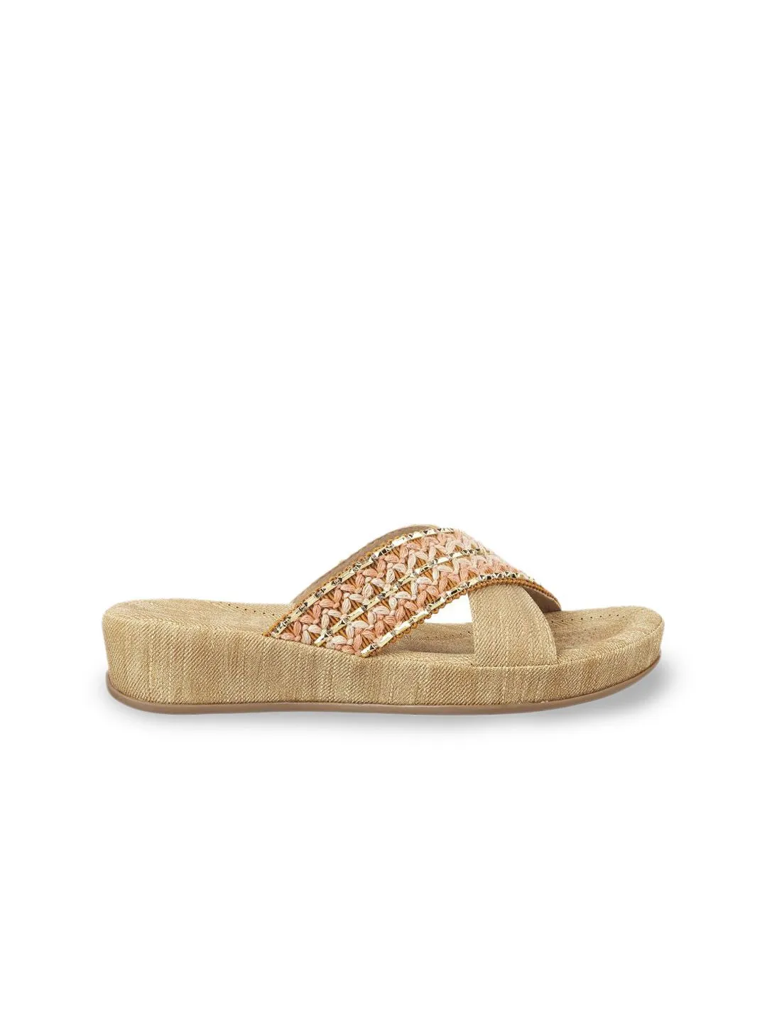 Mochi Women Woven Design Open Toe Flats