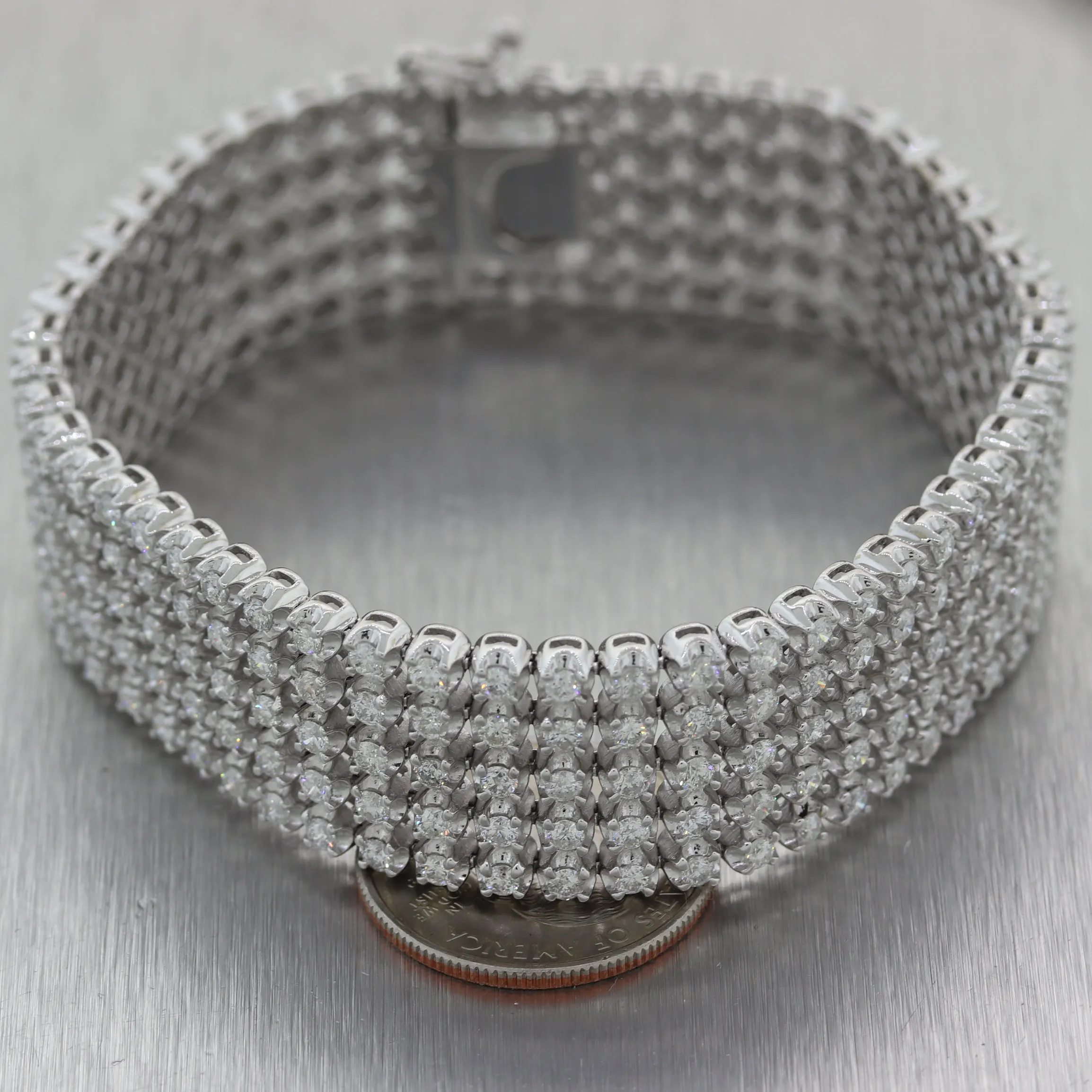 Modern 14k White Gold 5 Strand 13ctw Diamond Bracelet