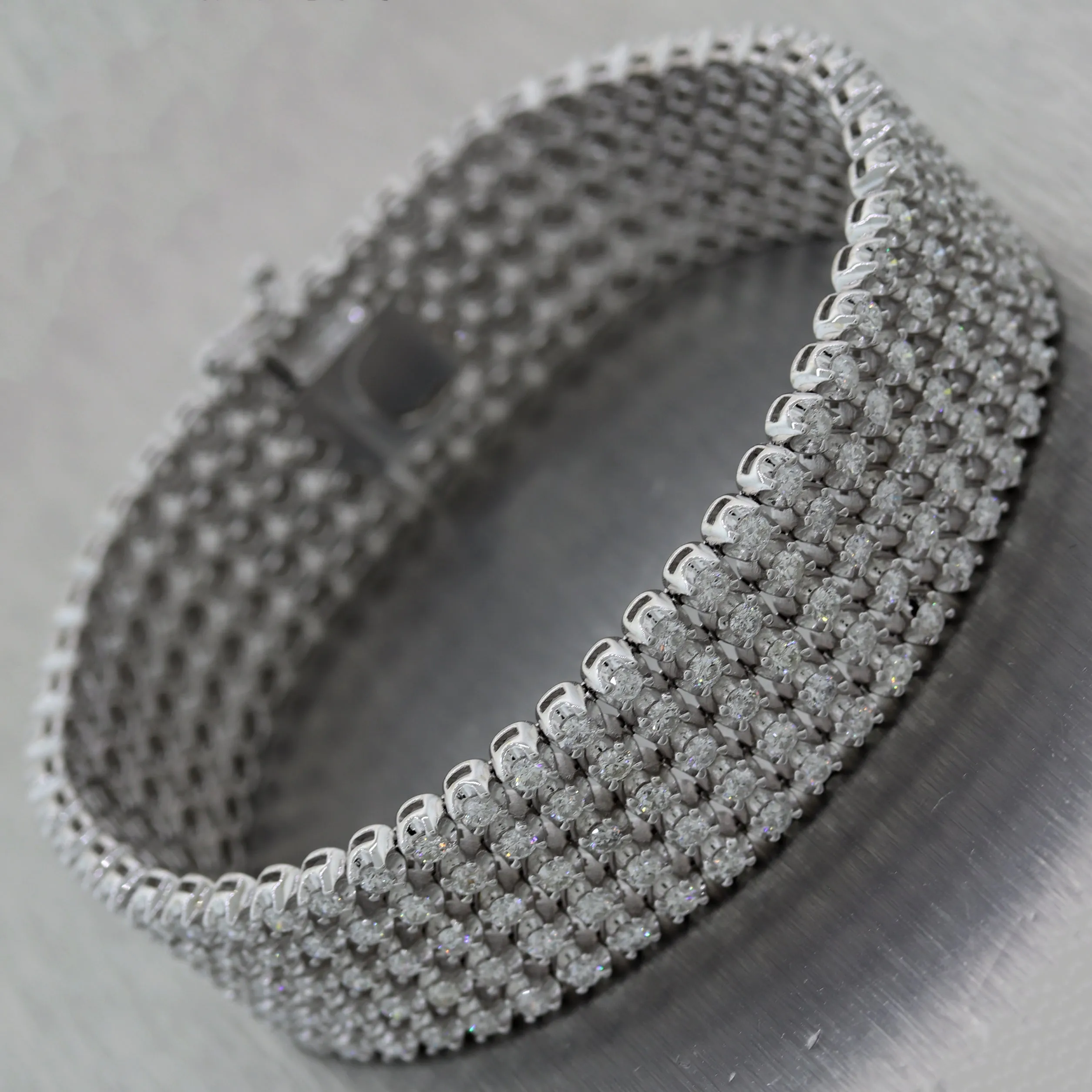 Modern 14k White Gold 5 Strand 13ctw Diamond Bracelet
