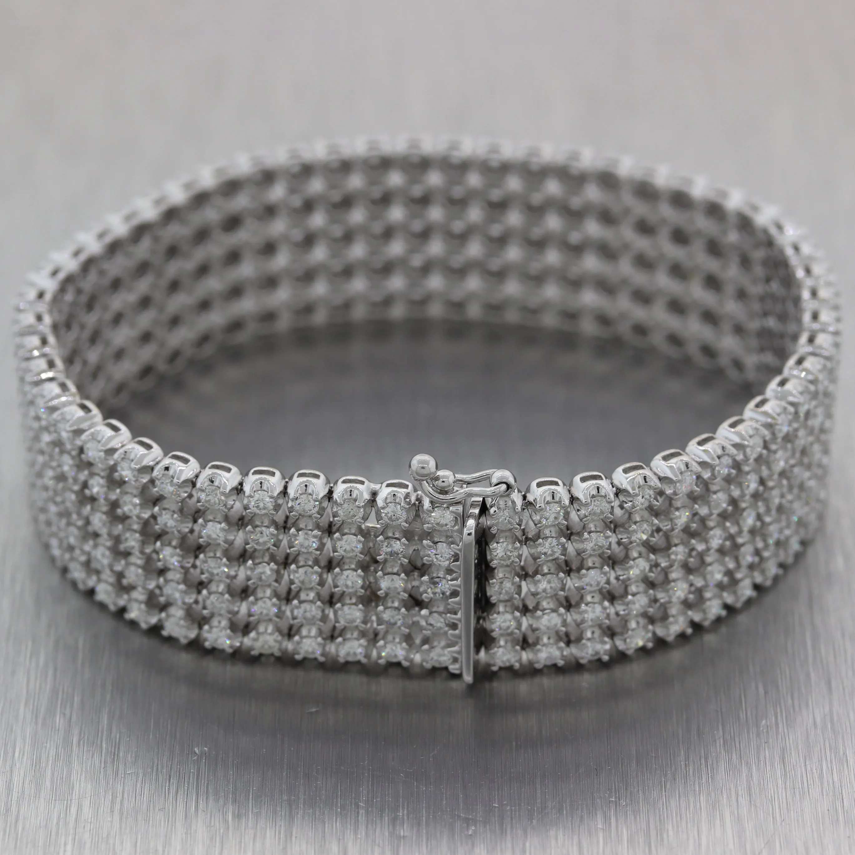 Modern 14k White Gold 5 Strand 13ctw Diamond Bracelet