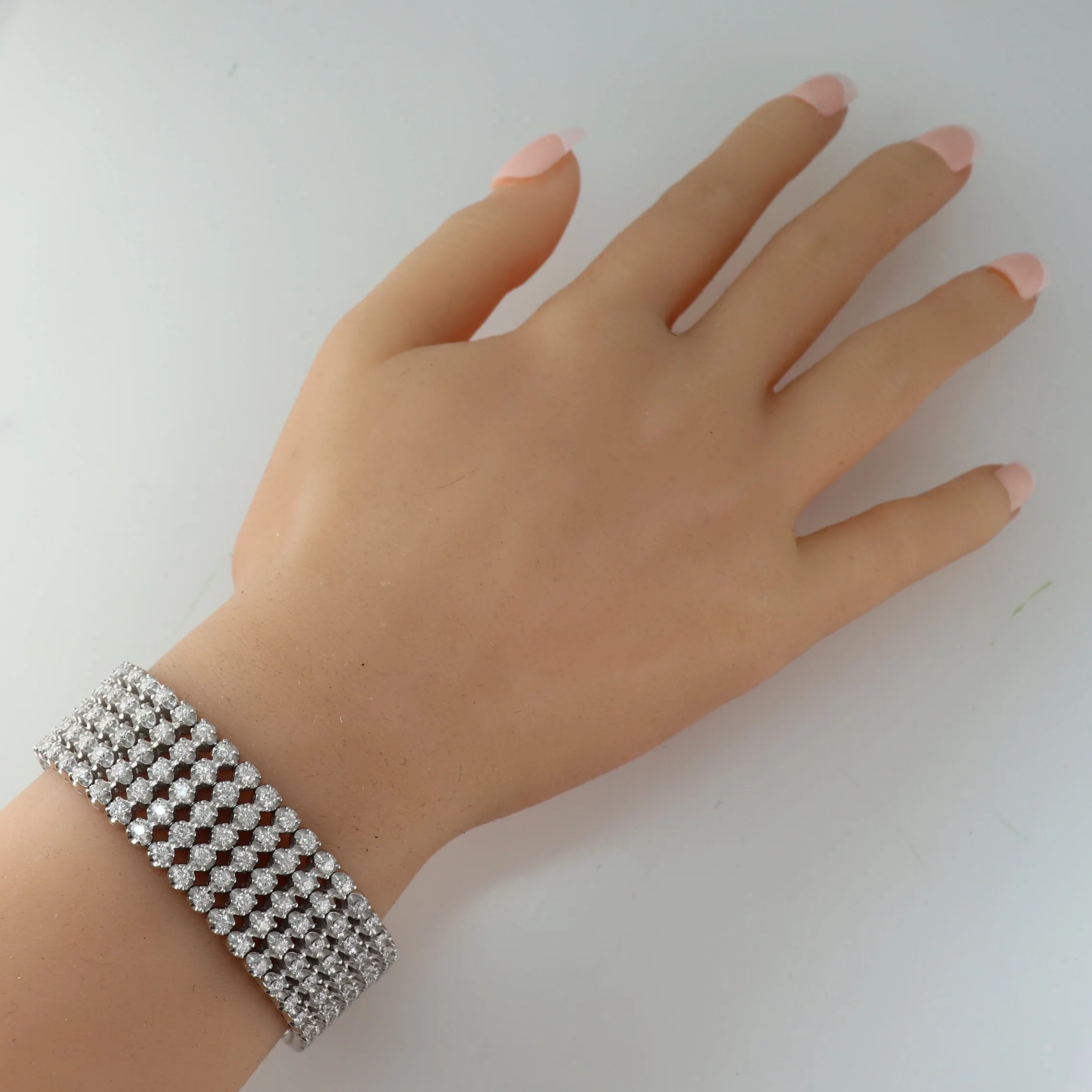 Modern 14k White Gold 5 Strand 13ctw Diamond Bracelet