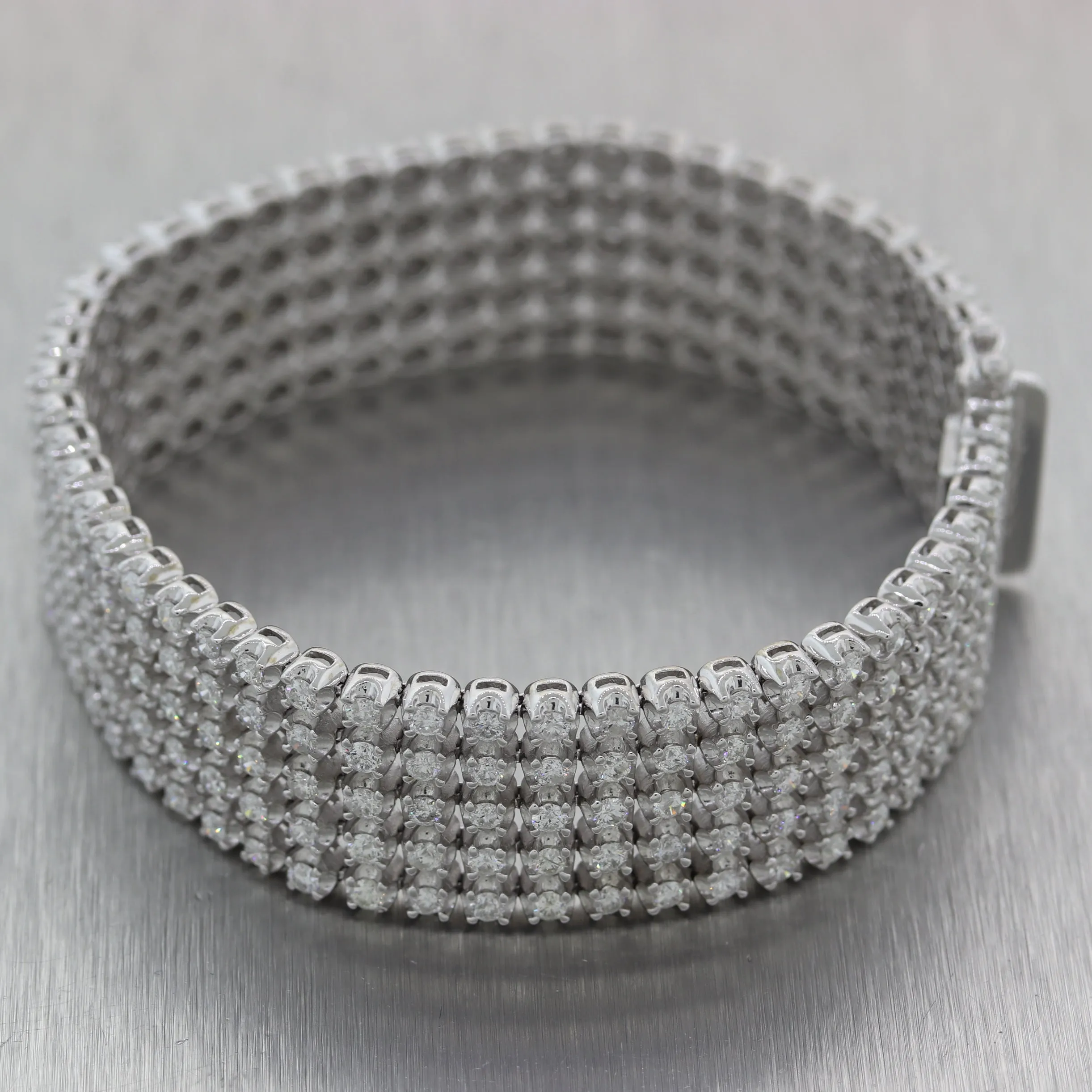 Modern 14k White Gold 5 Strand 13ctw Diamond Bracelet