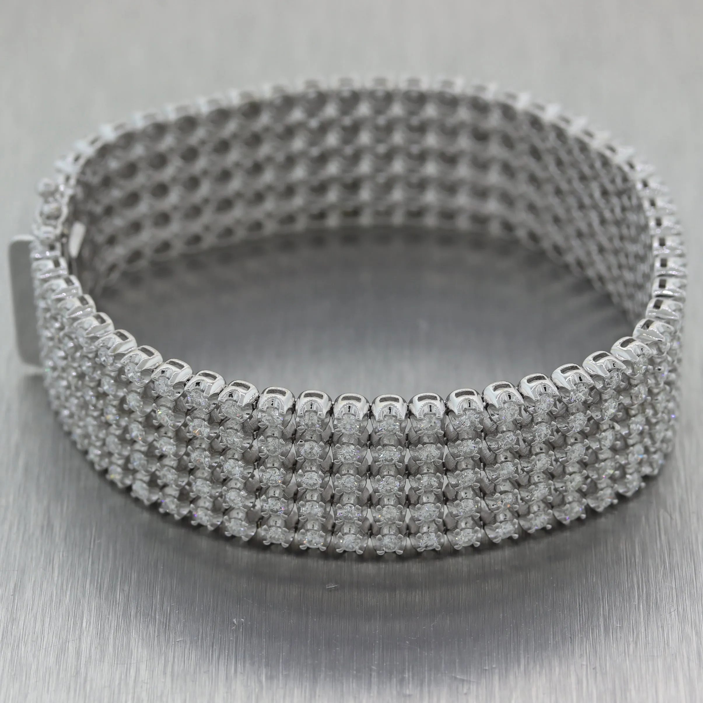Modern 14k White Gold 5 Strand 13ctw Diamond Bracelet